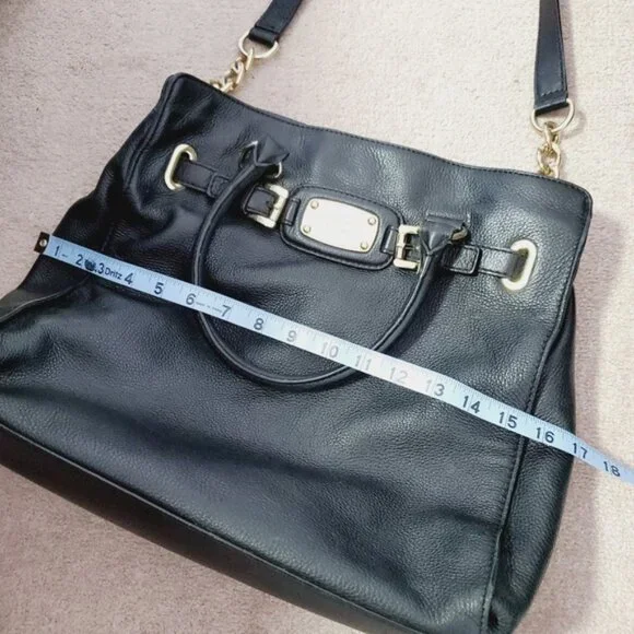 Michael Kors Satchel East West Hamilton Black Pebble Leather Bag Crossbody Strap - Picture 9 of 9